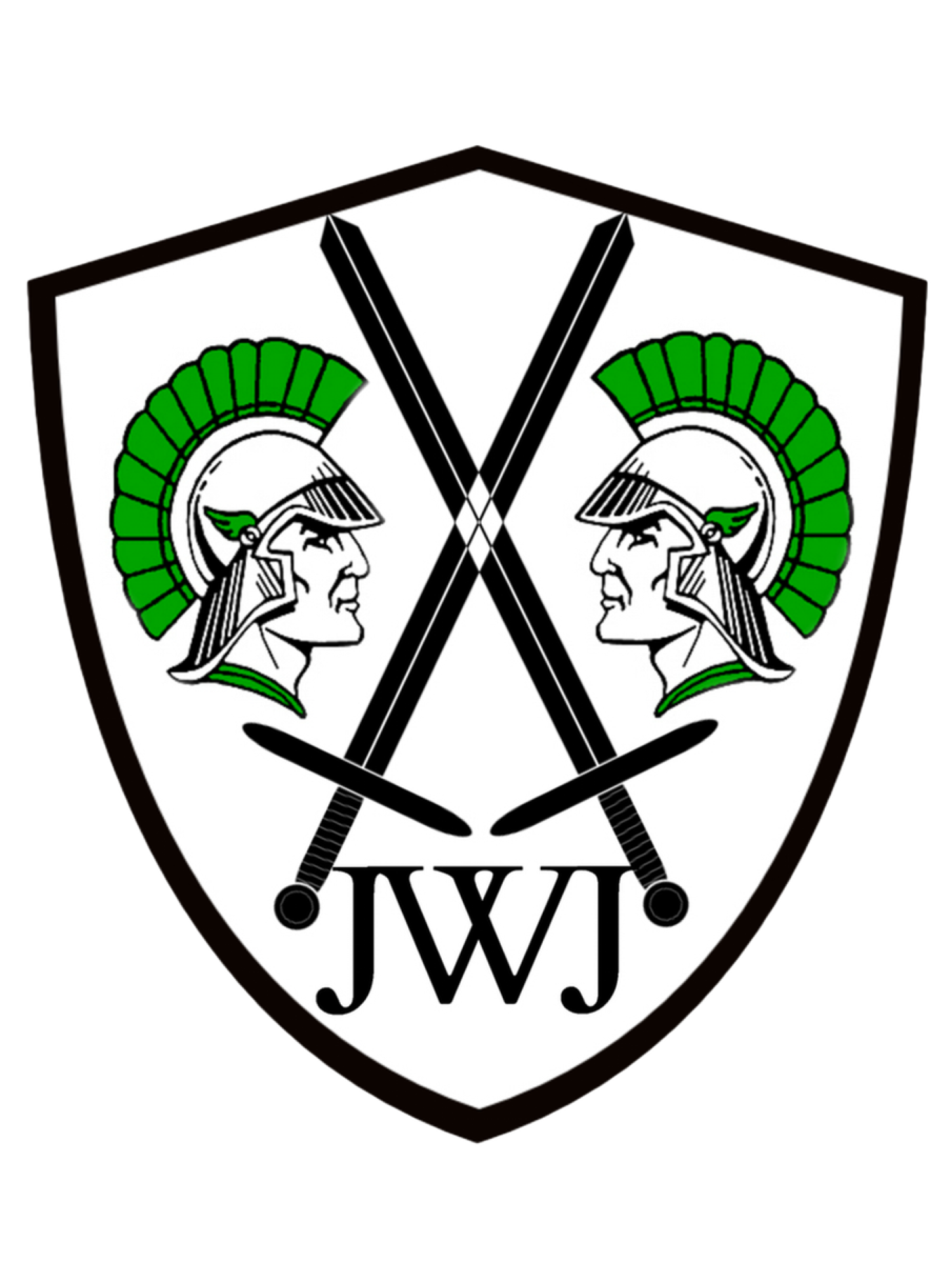 College Prep logo with crossed swords and two faces in helmets, "JWJ" written in the center.