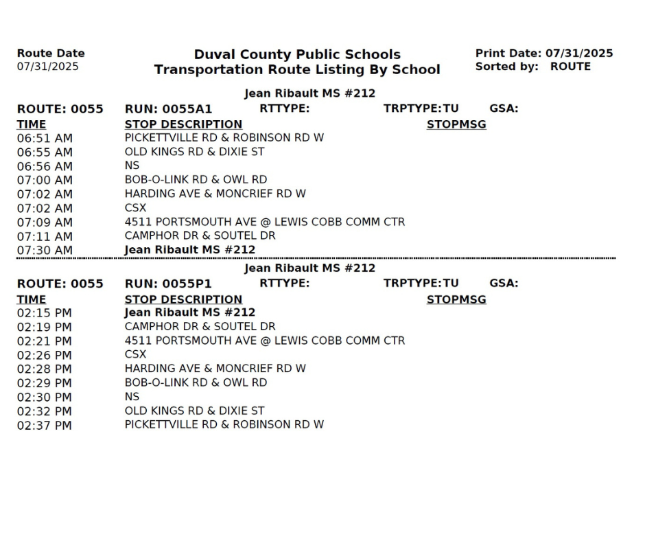 JRMS Bus Routes 2025