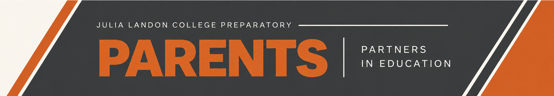 A logo with a white background features bold black and orange text that reads "PARENTS" and "Partners in Education."