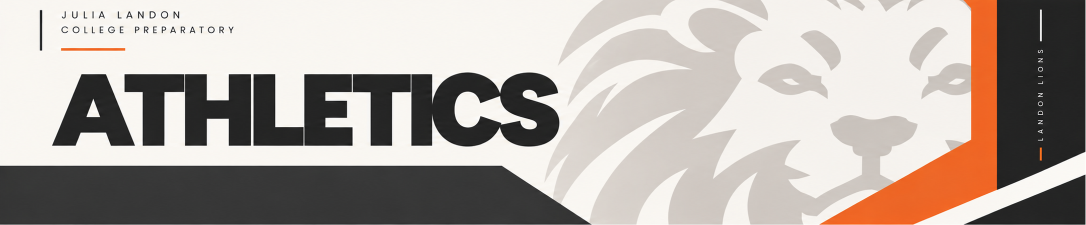 A horizontal banner with "Athletics" in bold black text and a lion head graphic in gray, white, and orange.