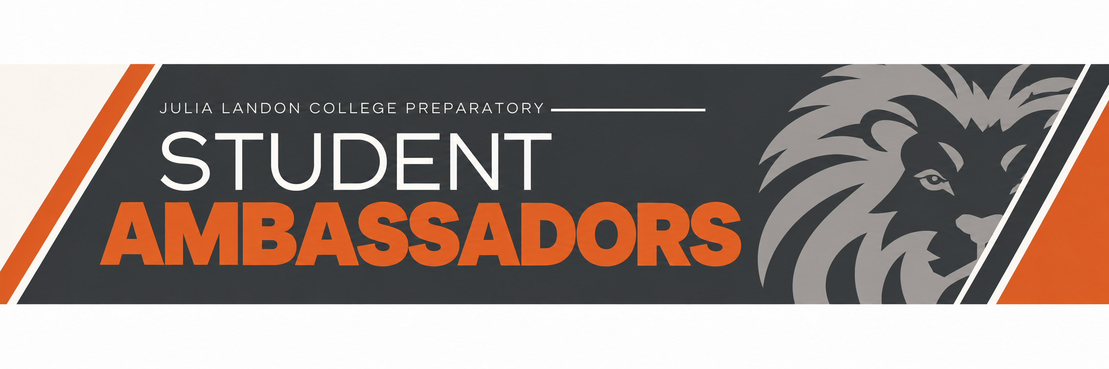 A banner displays "STUDENT AMBASSADORS" in orange and white font on a black background with a lion's face.