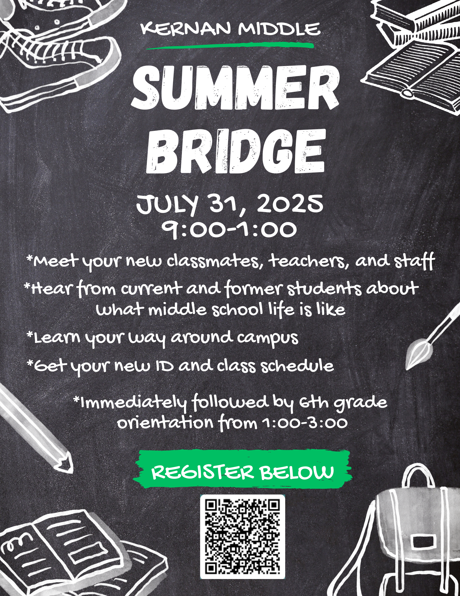 6th grade summer bridge, 7/31 - 9-1pm