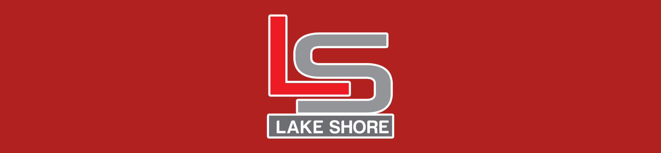 Red background with "LS" in gray and red, "Lake Shore" below it in gray.
