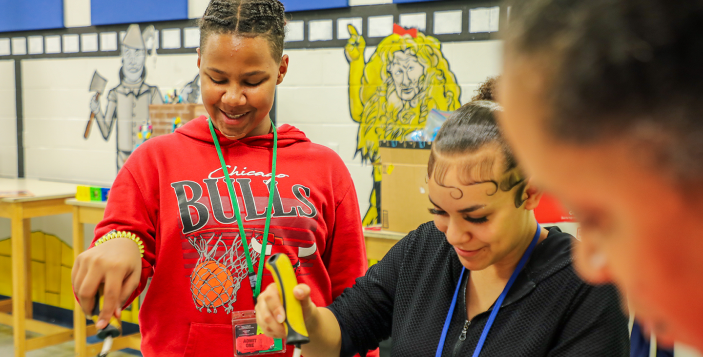 Students in calls doing an activity