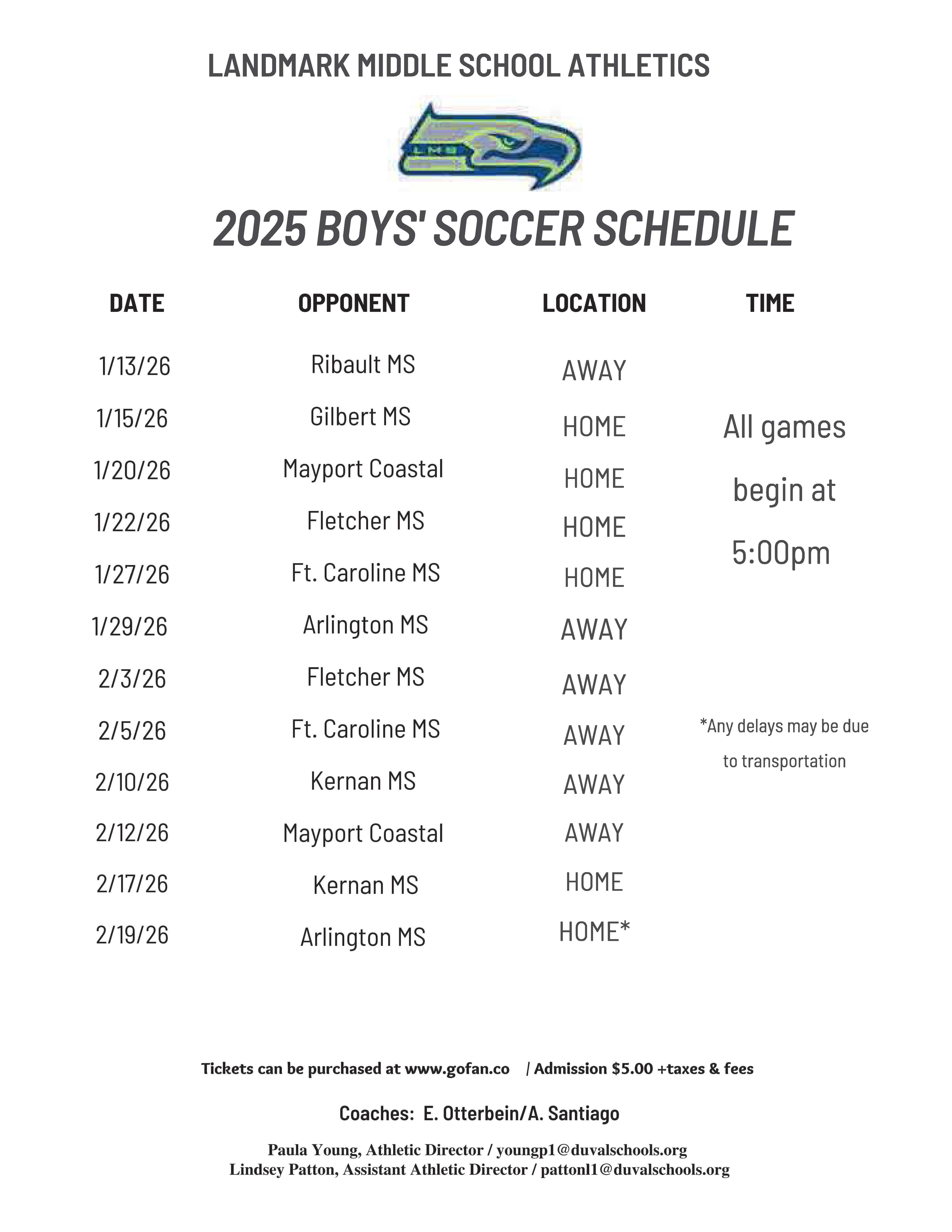 Boys Soccer Schedule