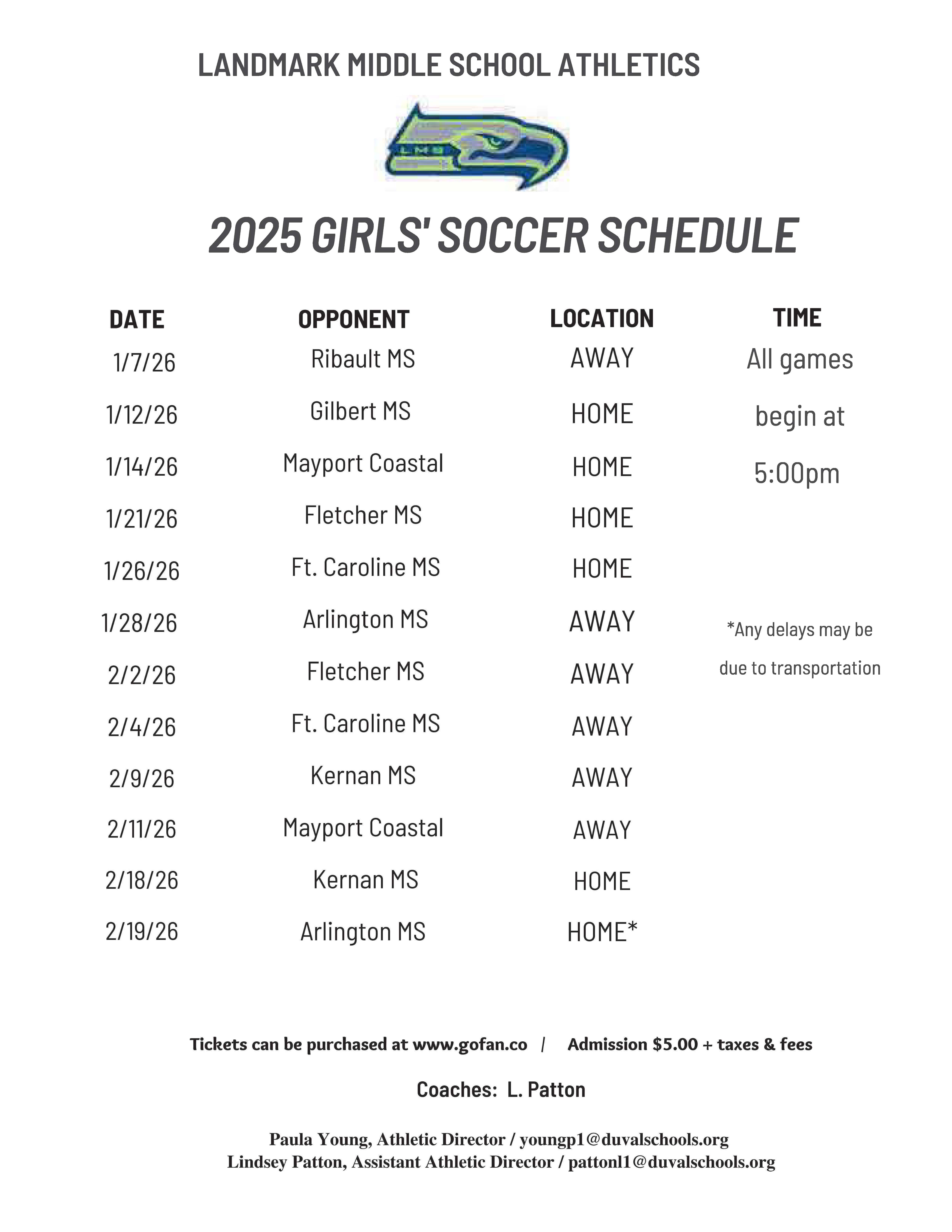 Girls soccer schedule