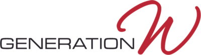 A red and gray "Generation W" logo on a black background. The "W" is red, stylized, and curved.