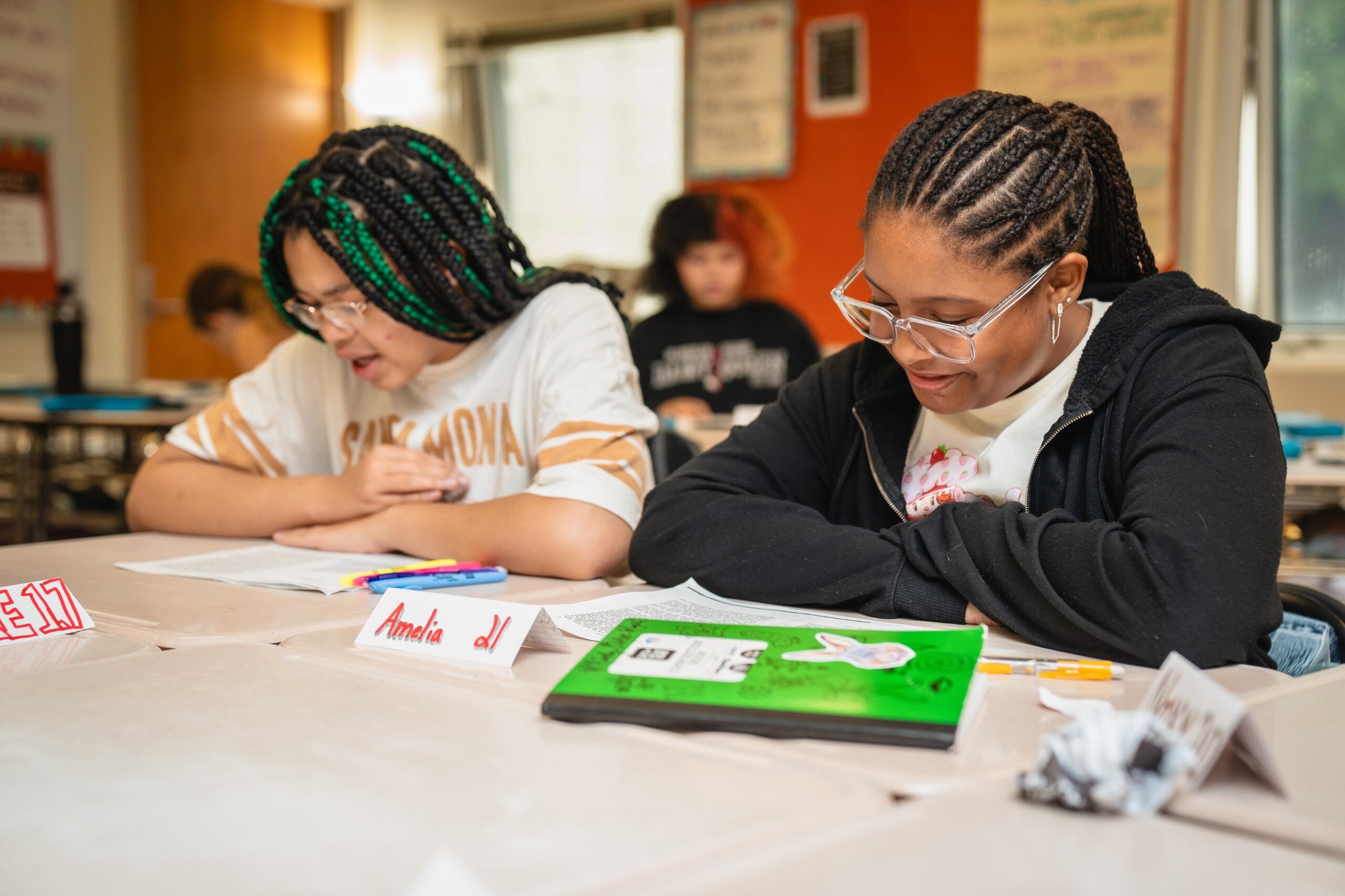 students working in class