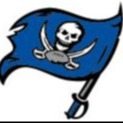 Blue flag with a skull and crossbones design and text reading "OCEANWAY BUCCANEERS" on a white background.