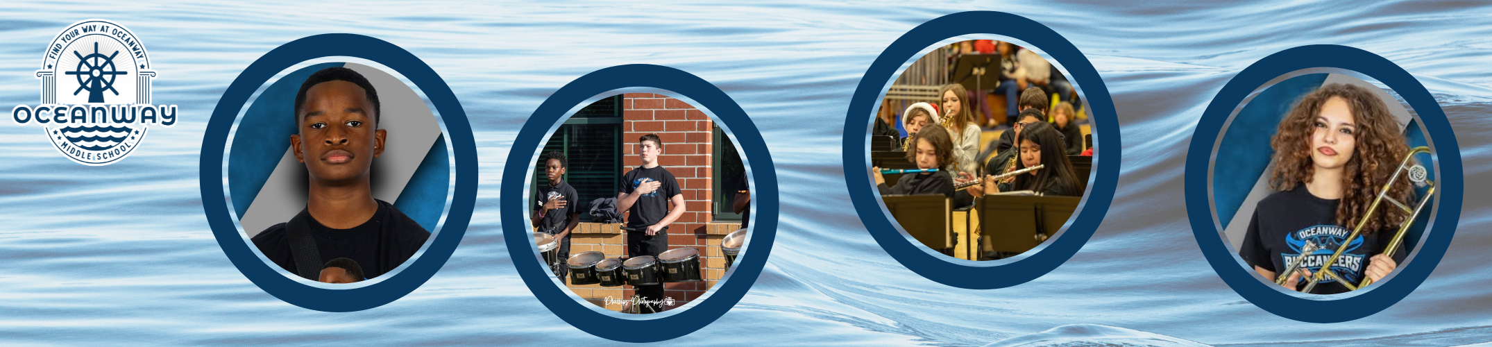 Three circular images of people, with a blue background. Each person is in different poses.