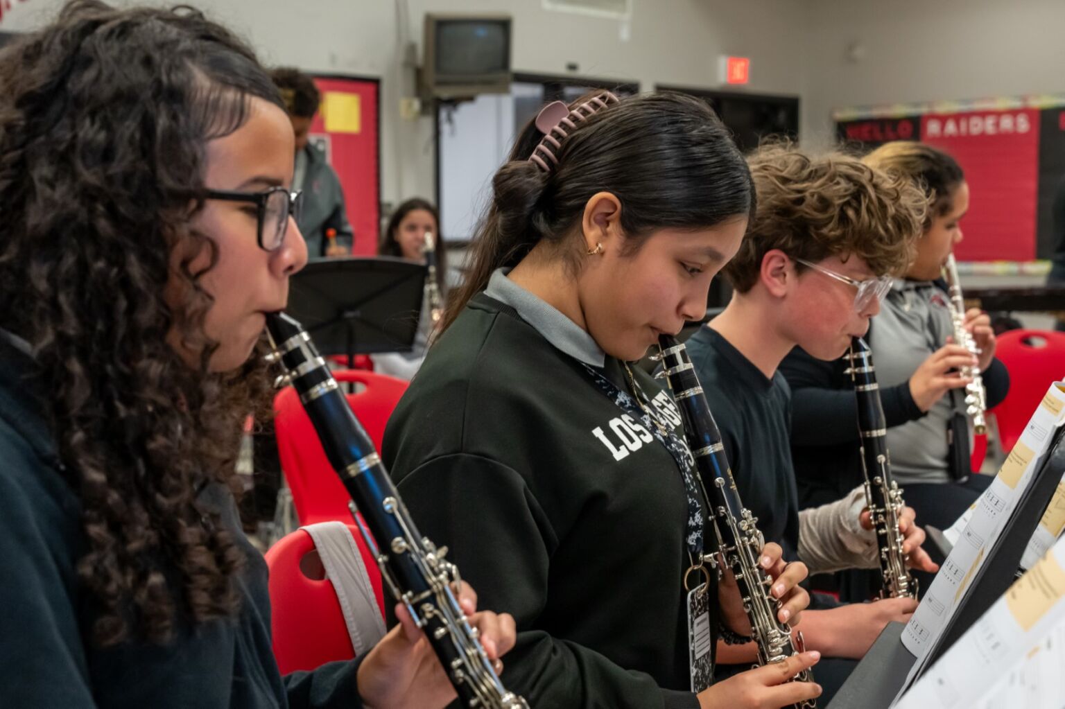 Students playing the clarinet