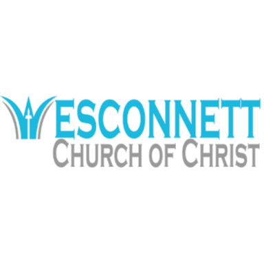 White background displays the "Esconnett Church of Christ" logo. Logo has a blue "W" and blue text.