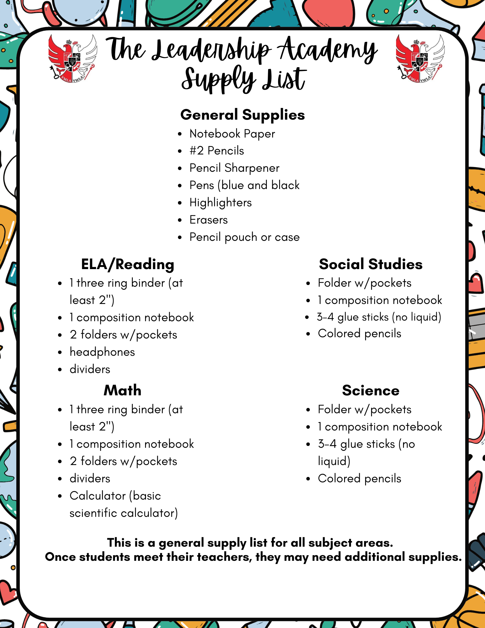 School supply list