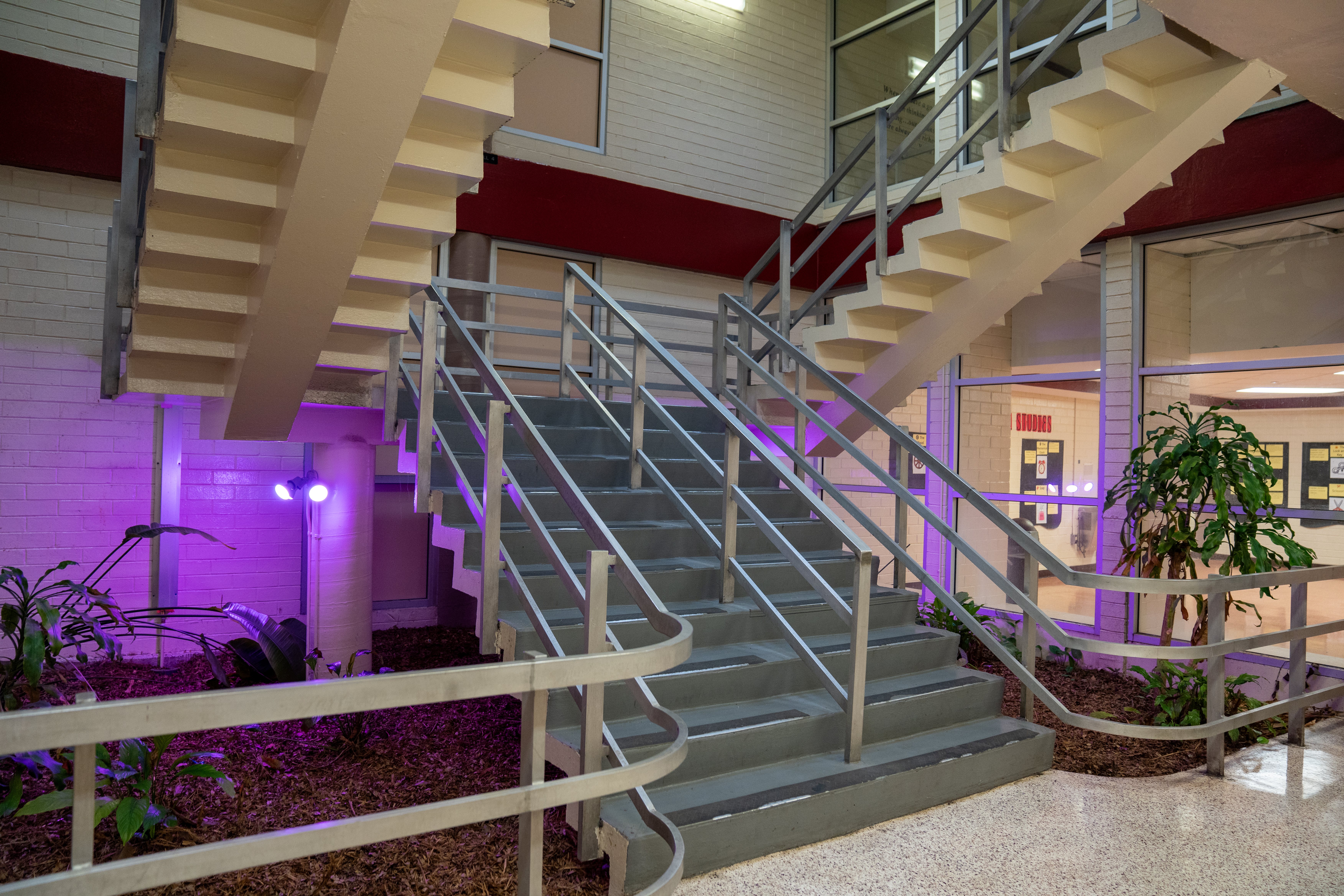 Main stairwell at TLA with garden underneath