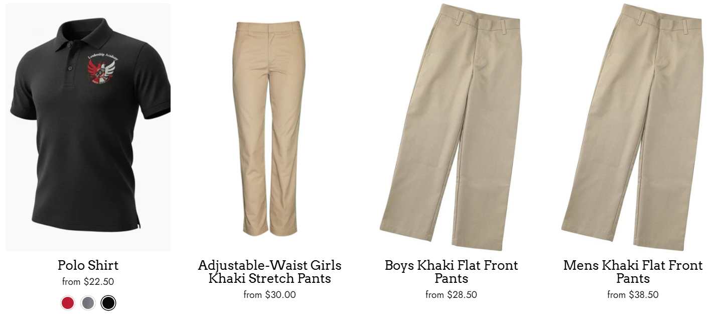 Black 8th grade polo with khaki pants - new uniform