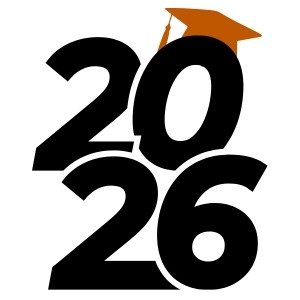 The year 2026 with an orange graduation cap on top of the zero