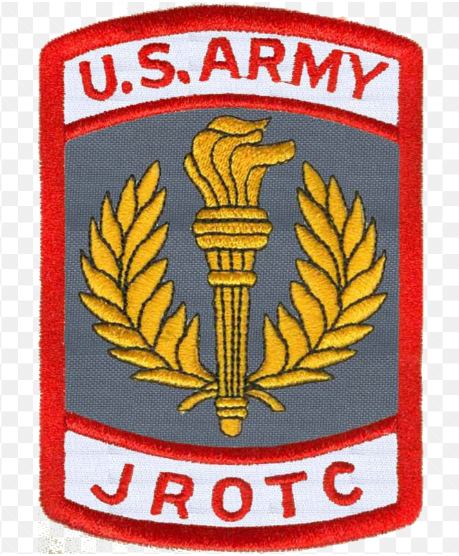 Emblem for U.S. Army Junior Reserve Officers' Training Corps, featuring a torch flanked by laurel leaves.