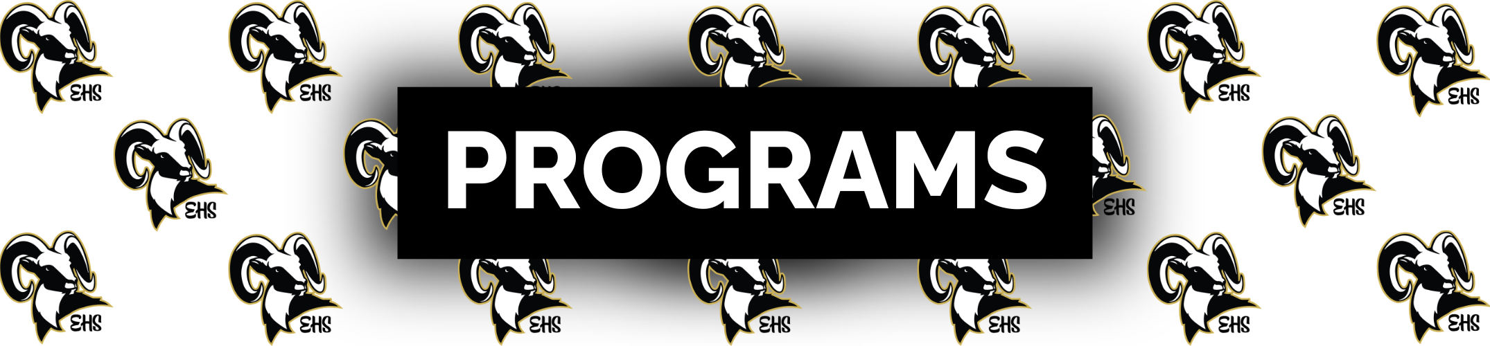 Black and gold pattern of a stylized animal face with the word "PROGRAMS" centered in white font.