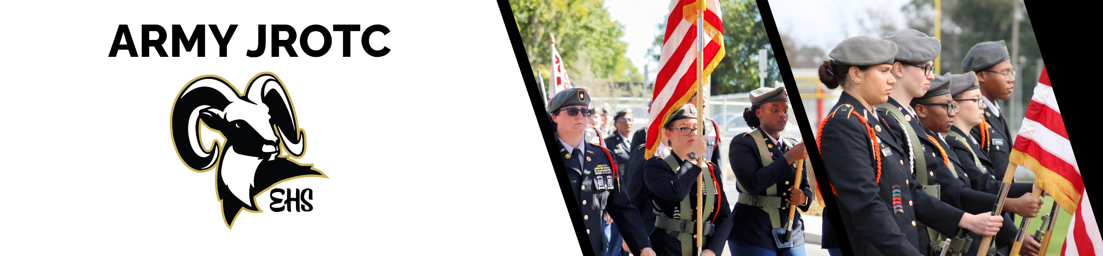 Military cadets holding flags in uniform, with a university logo in the left corner.