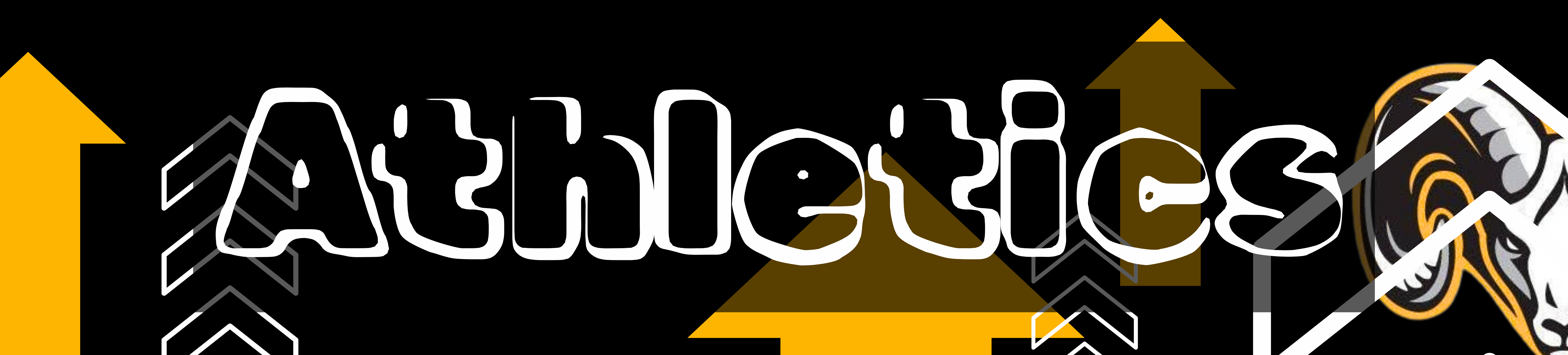 Black and yellow banner with "Athletics" in white text, arrows, and a football graphic.