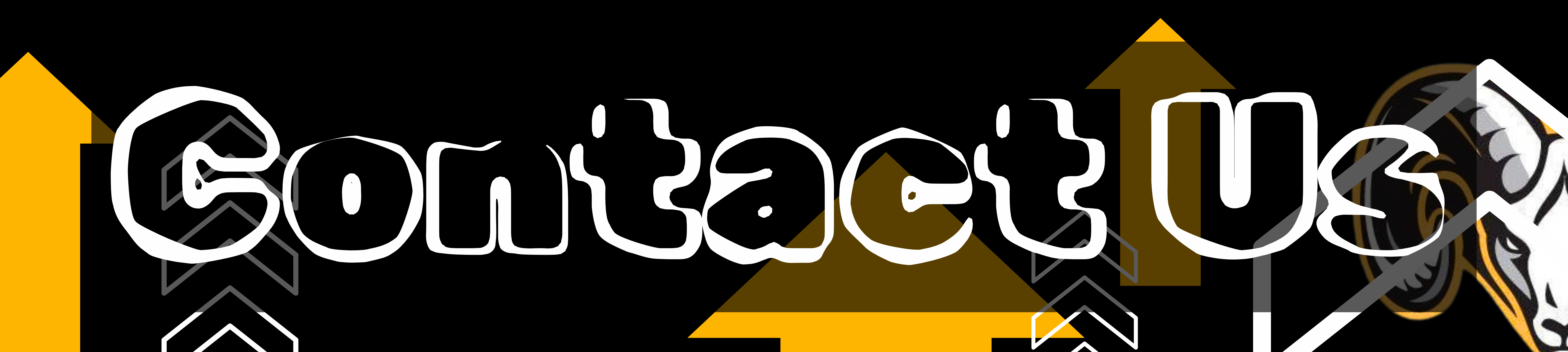 Black and yellow banner with "Contact Us" in bold white letters and yellow upward arrows on a gray background.