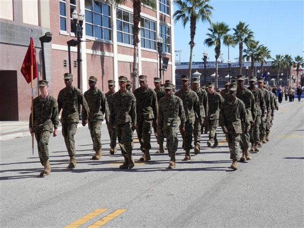 Cadets march during a parade on Jacksonville 