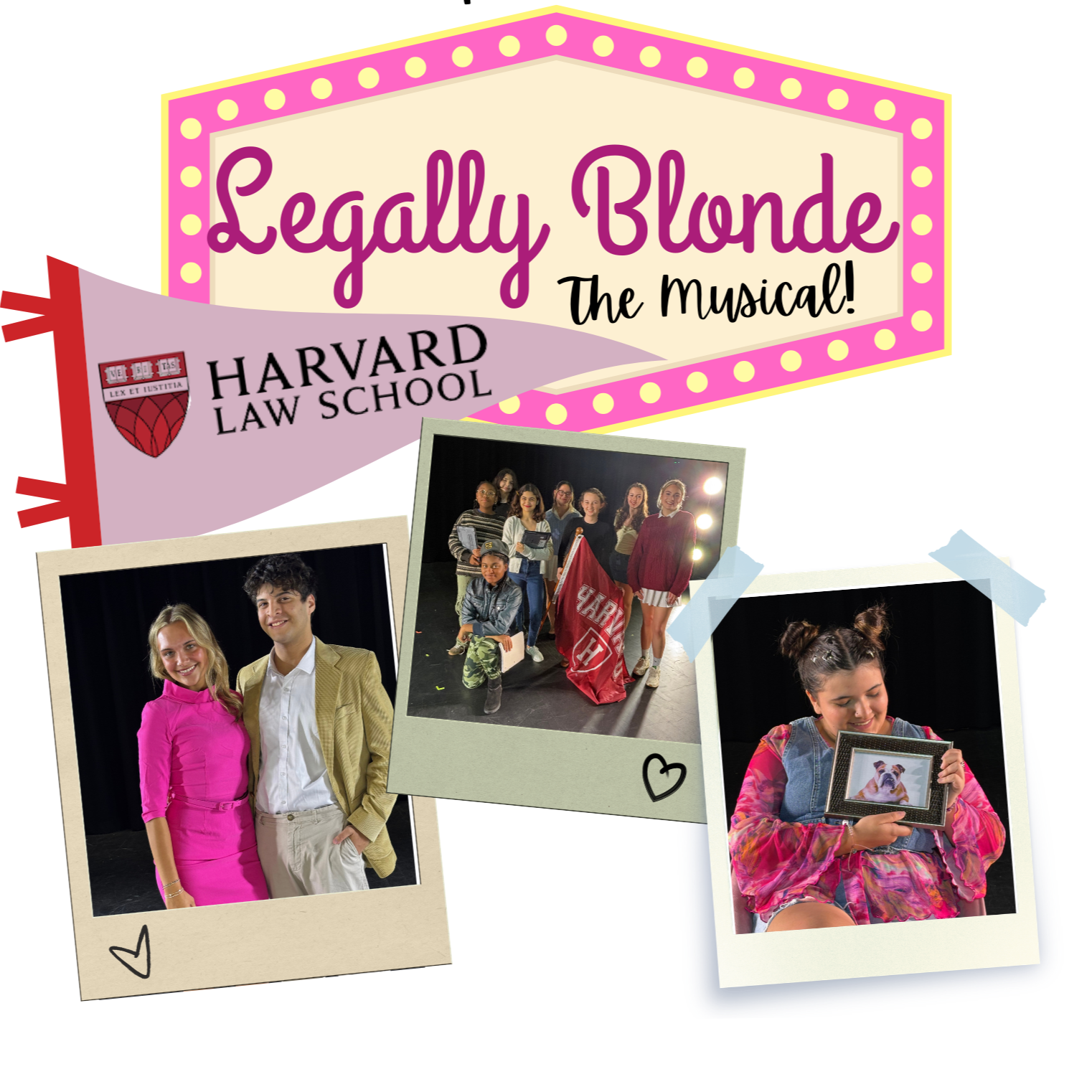 Promotional poster for "Legally Blonde" by the Wolfson Drama Department. Features a collage of three photos: two actors, one group shot.