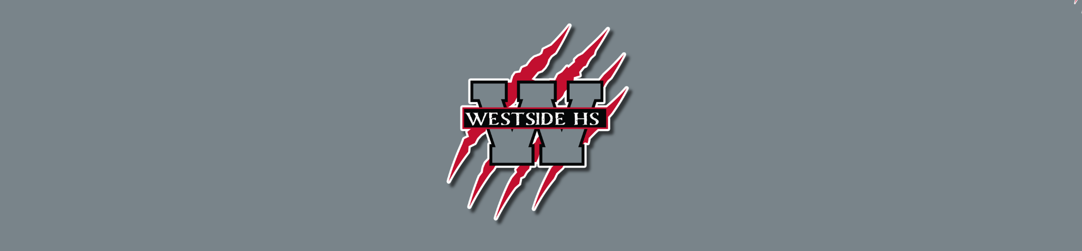 A logo with a bold, jagged design featuring text "WESTSIDE" in red and black on a gray background.