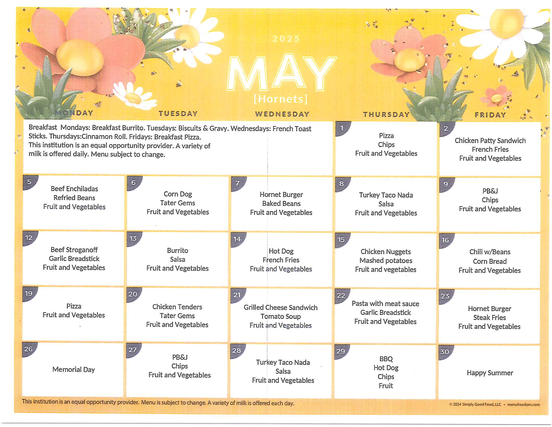 May Lunch Menu