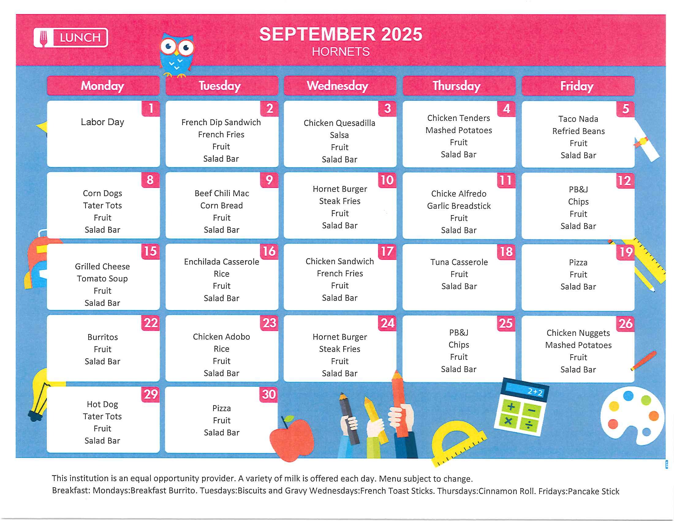 Aug 25 Lunch Menu