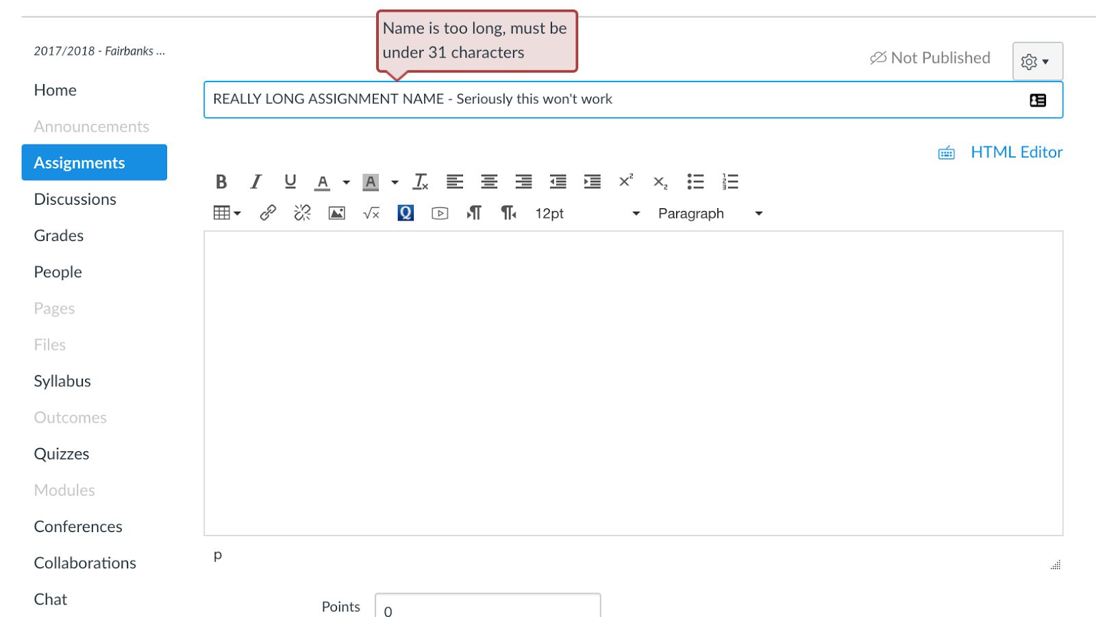 Assignment Validation - Name Length