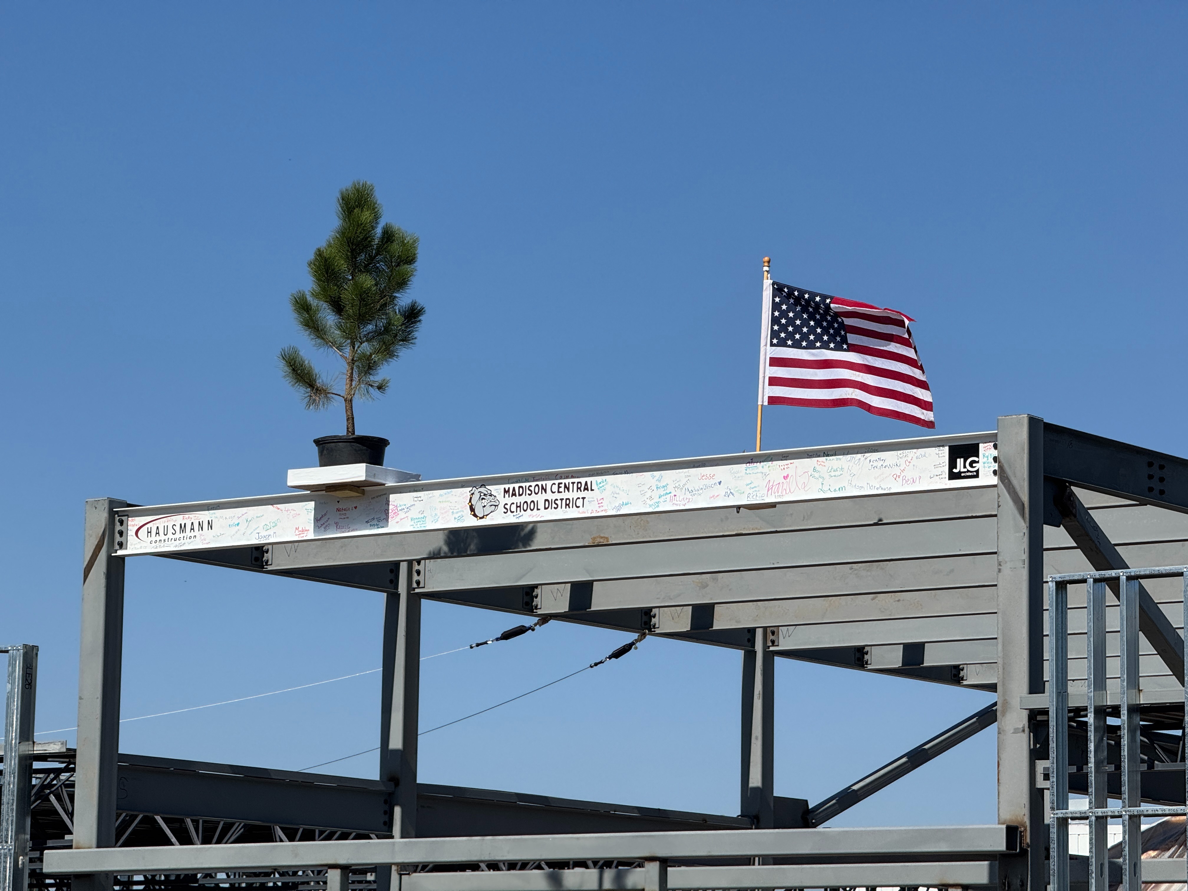Beam in place during Topping Ceremony.