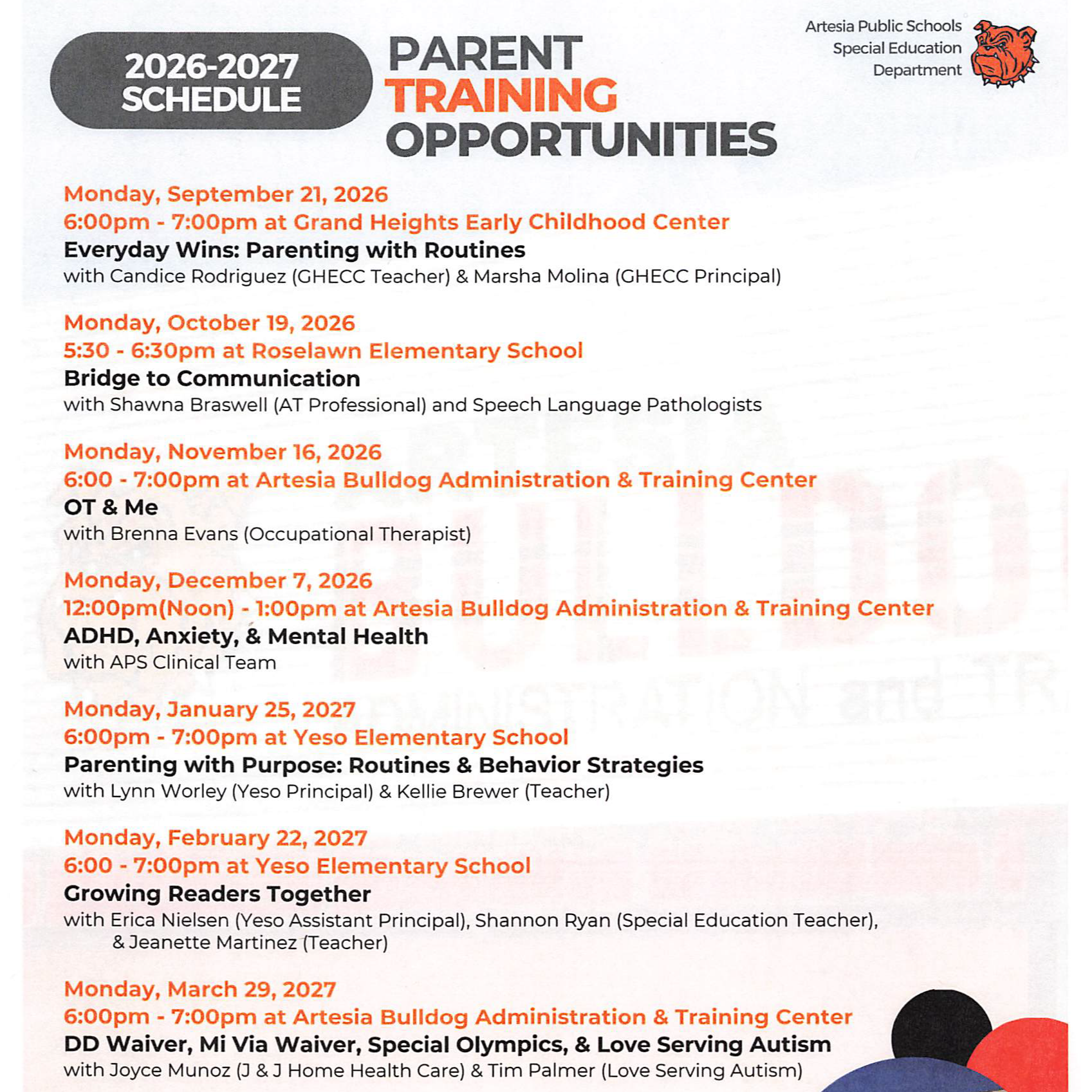 Parent Training Opportunities