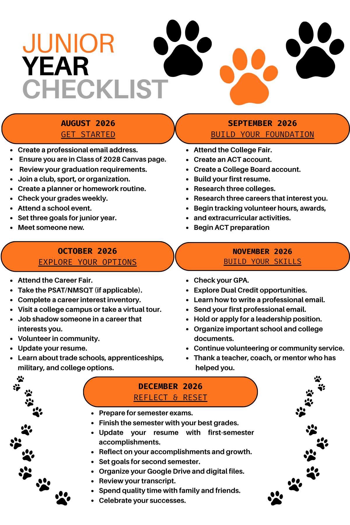 Junior Year Checklist 1 Sem