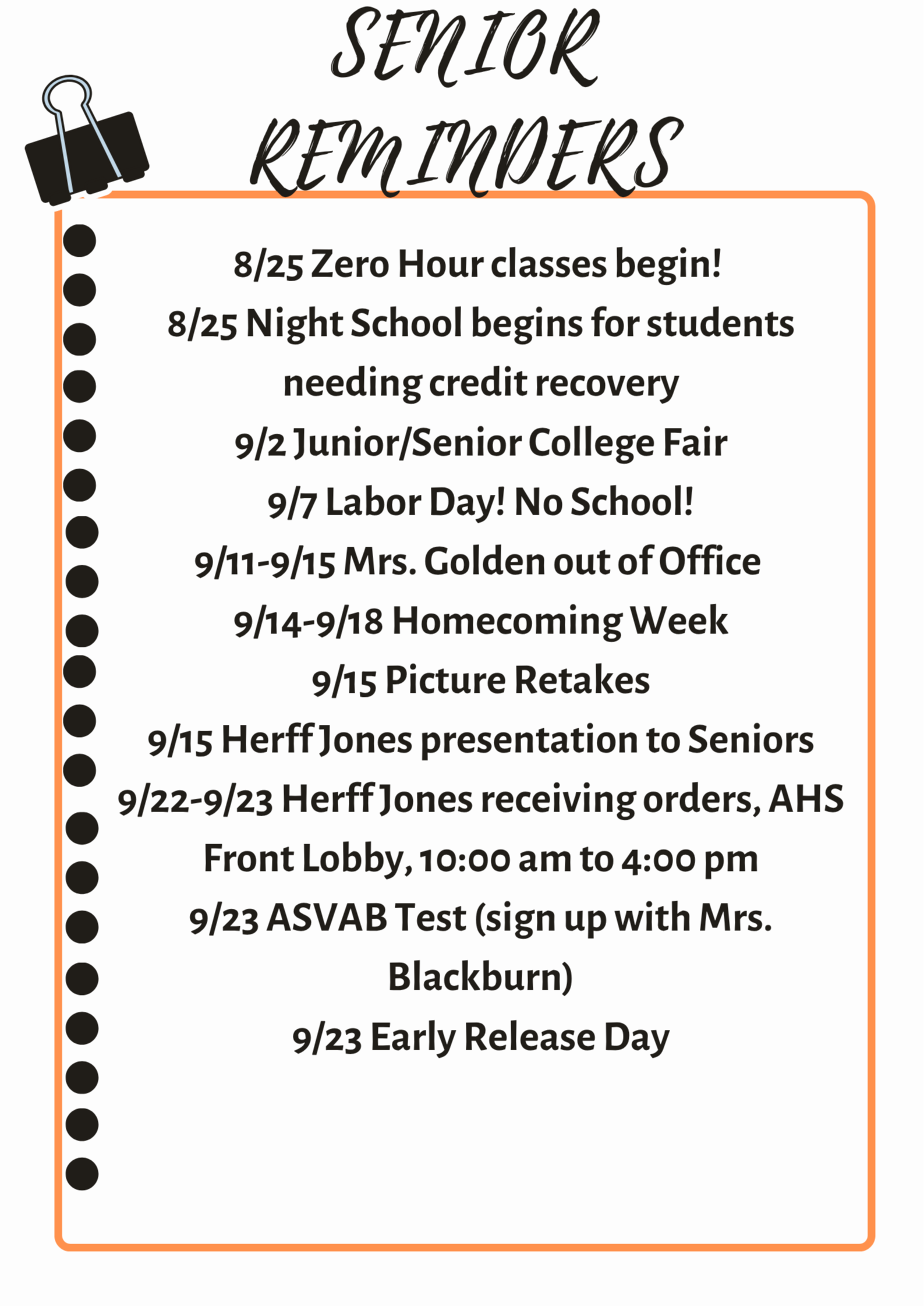 Senior schedule pick up 