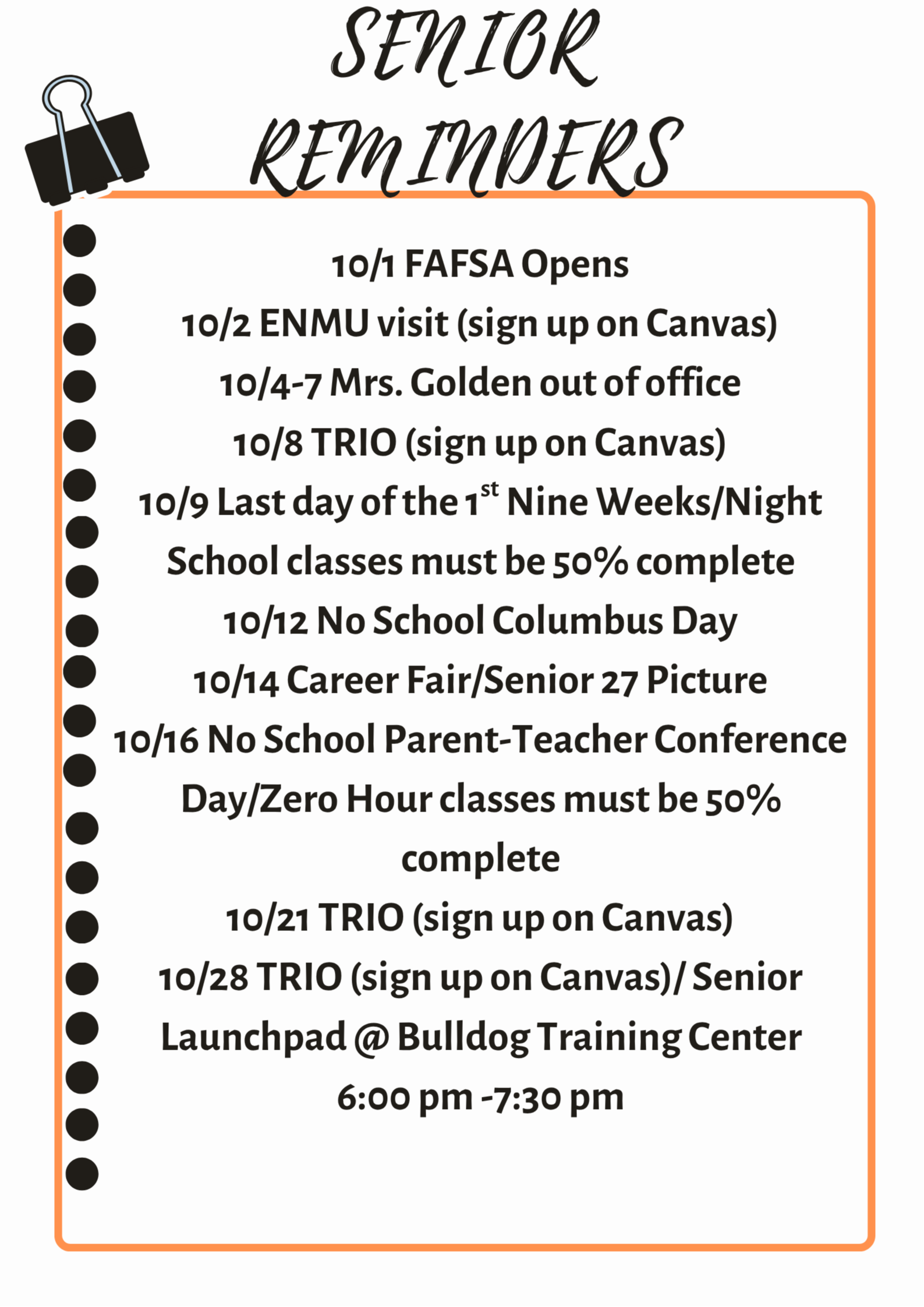 Senior schedule pick up 