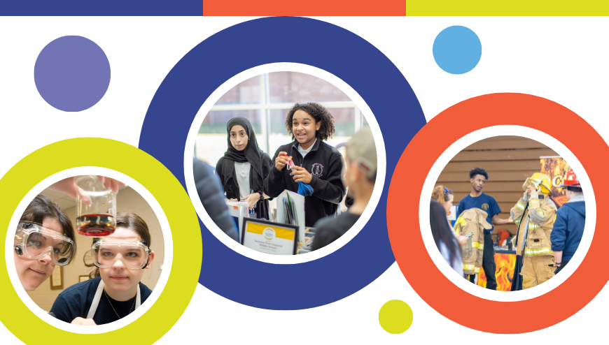 students in various programs in colorful bubbles