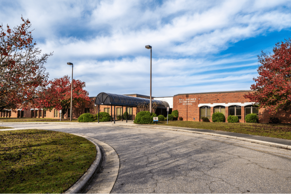 A photo of the front of bill hefner elementary