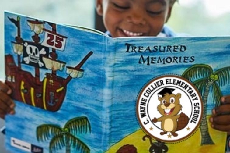 Child with book.