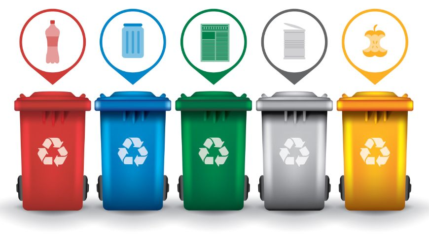 Image of colorful recycling bins