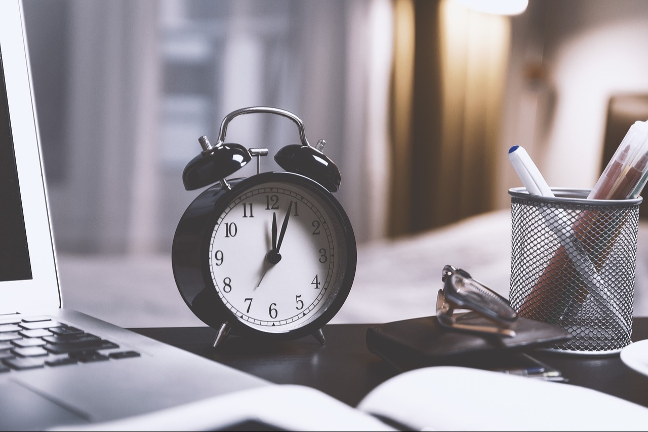 alarm clock on a desk