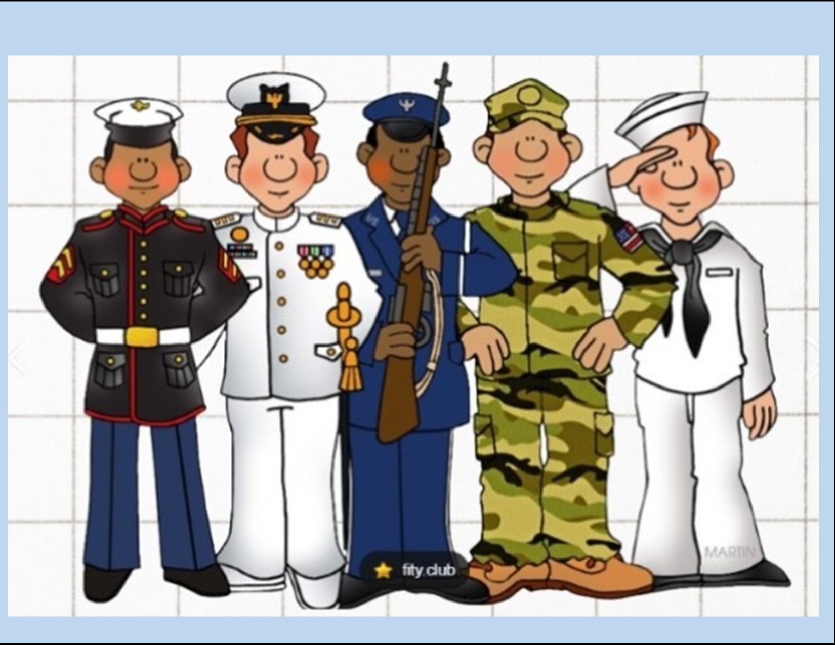 A cartoon of military men in uniform .