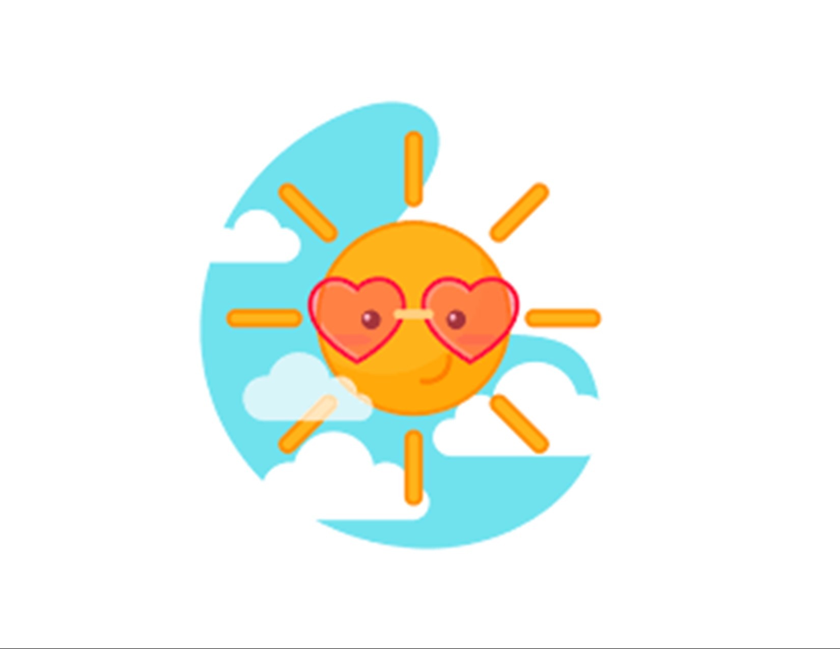 Cartoon sun with heart shaped sunglasses.