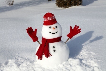 snowman wearing scarf and hat