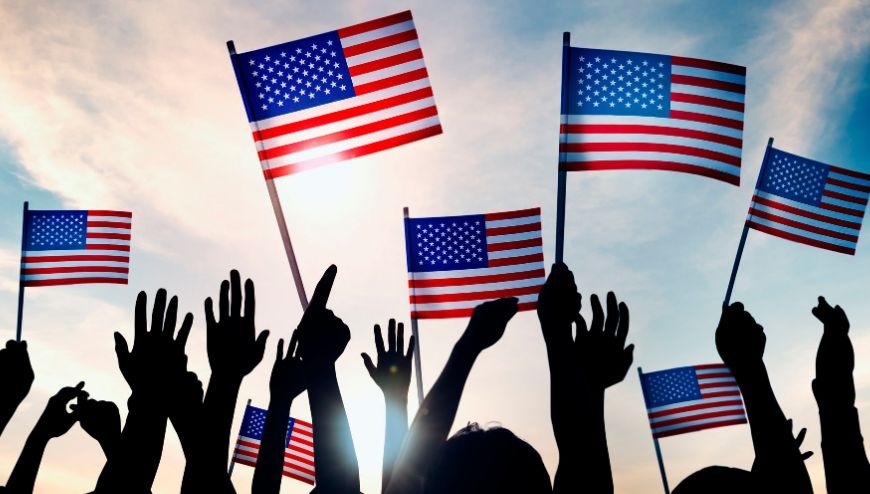 hands waving usa flags