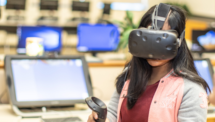 student wearing a VR headset