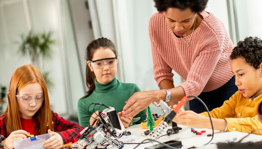 students building with science