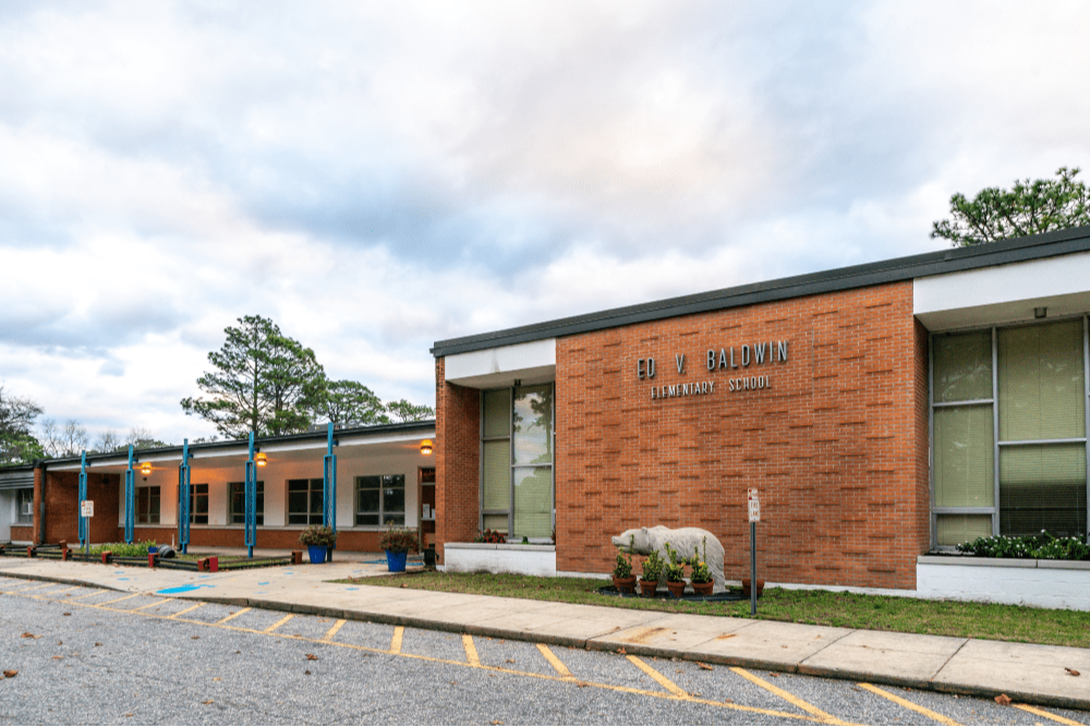 A photo of the front of ed v baldwin elementary