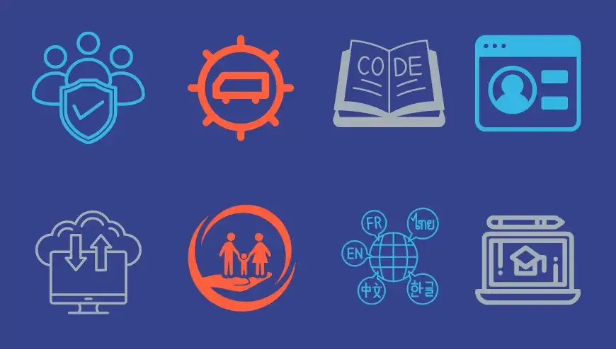 graphic with icons for 8 Key Things Families Need to Know