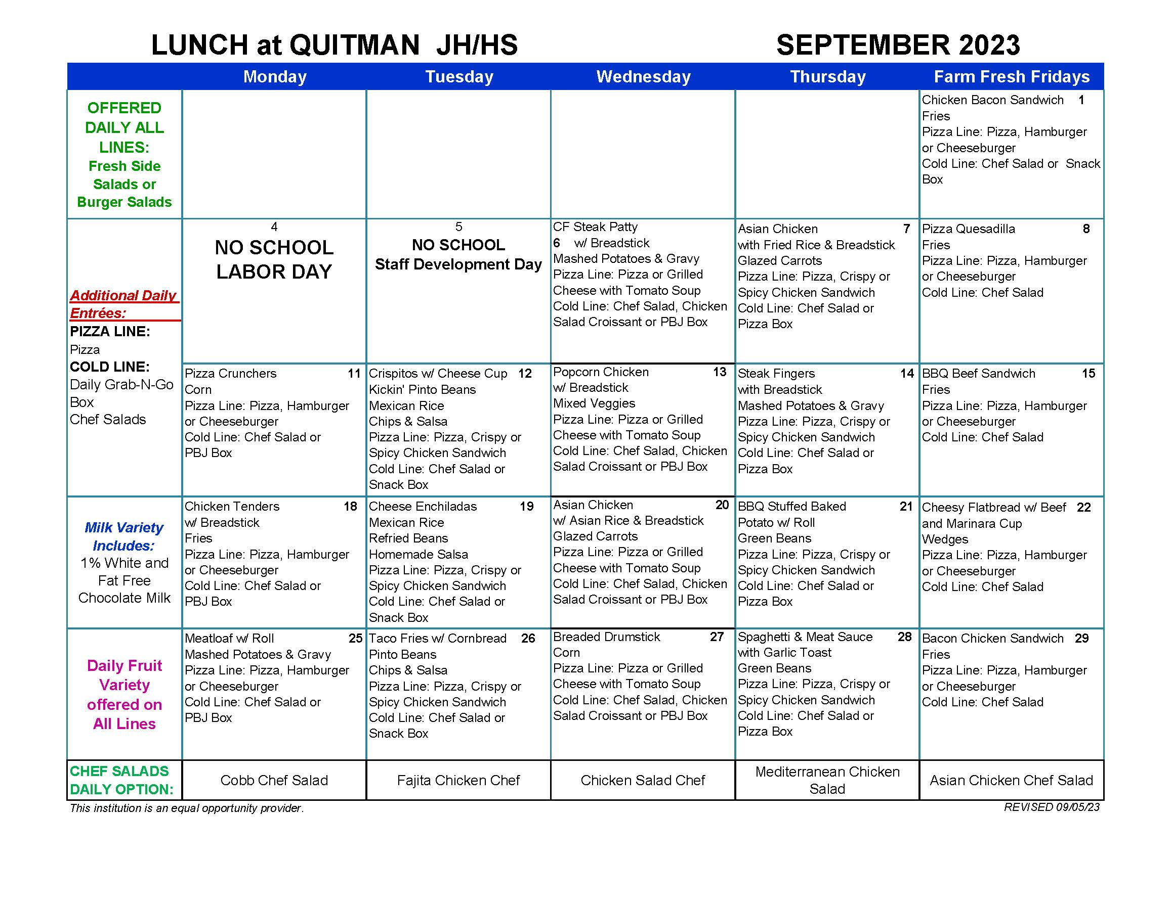 JH/HS Menus | Quitman Junior High School